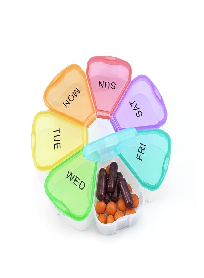 Quacc Cute Weekly Pill Organizer Travel 7 Day Portable Round Floral Pill Case Box Pill Container Medcine Holder for Large Vitamin Fish Oil Pill Medication Supplement Storage - Rainbow - Image 1